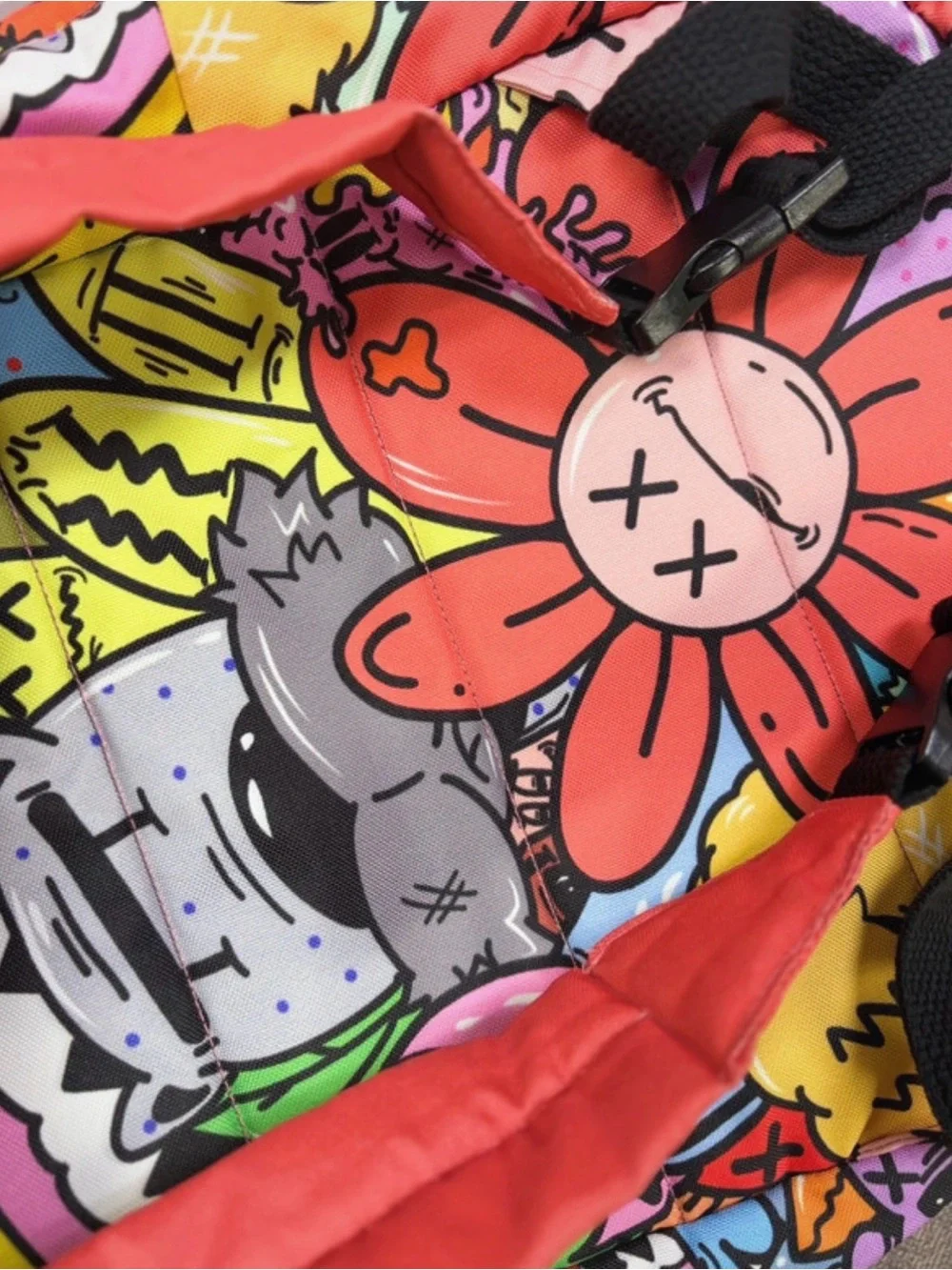 Sweet Ambition Cartoon Graffiti Backpack - Red, Yellow, Green, Blue, Pink